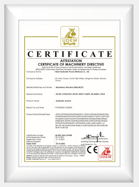 Certificat de clé dynamométrique électrique