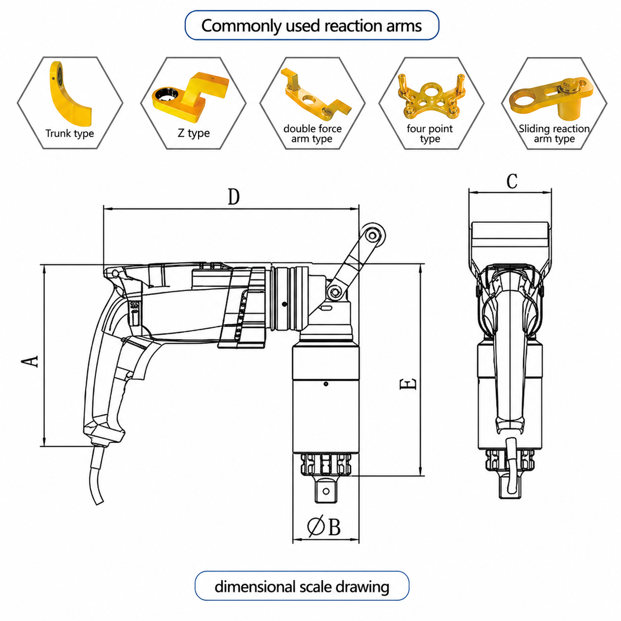 Bair BRAC-A5000 Clé dynamométrique à angle droit enfichable 800-5000 Nm pour grandes machines