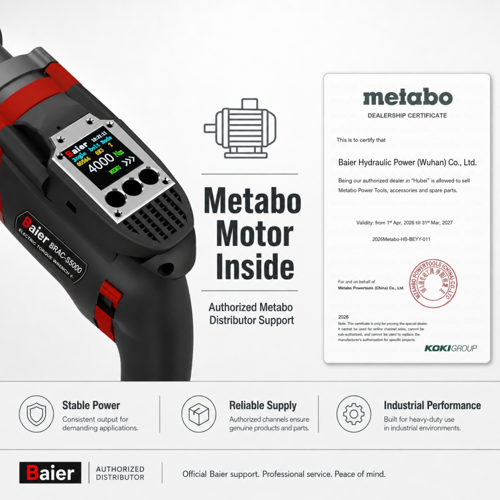 Clé dynamométrique électrique enfichable BRAC-S5000 avec moteur Metabo pour l'assemblage d'éoliennes